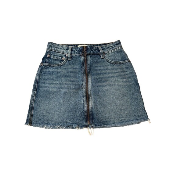 We The Free People Denim Jean Miniskirt w/Raw Hem Full-Zip Blue Women's Size 24 - Picture 1 of 3